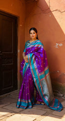 THE BANARASI SAREEIS MADE UP OF SILK THREADS WOVEN USING