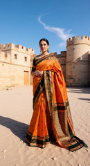 THE BANARASI SAREEIS MADE UP OF SILK THREADS WOVEN USING