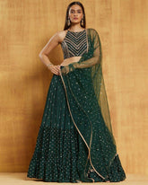 Bottle green designer ruffle wedding lehenga choli