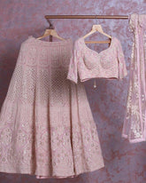 Baby pink coloured sequence embroidery work lehenga choli