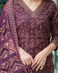 SKYLEE Women Floral Print Straight Kurta Set with Dupatta | Indian Ethnic Wear Online Malaysia | Designer Salwar Suit | Party & Festive Kurti Set