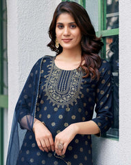 SKYLEE Women Floral Print Straight Kurta Set with Pants & Dupatta | Cotton Blend Ethnic Wear for Women Malaysia | Indian Pakistani Suit Dress