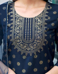 SKYLEE Women Floral Print Straight Kurta Set with Pants & Dupatta | Cotton Blend Ethnic Wear for Women Malaysia | Indian Pakistani Suit Dress