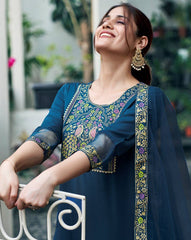 SKYLEE Women Printed Straight Kurta Set with Dupatta | Indian Ethnic Wear Online Malaysia | Cotton Blend Long Kurti Suit for Women | Party & Casual Outfit