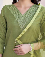 SKYLEE Women Embroidered Art Silk Straight Kurta Set with Pants & Net Dupatta | Latest Indian Ethnic Wear for Women Malaysia | Partywear Kurti Suit Online