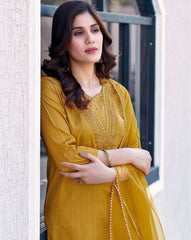 SKYLEE Women Embroidered Art Silk Straight Kurta Set with Pants & Net Dupatta | Latest Indian Ethnic Wear for Women Malaysia | Partywear Kurti Suit Online