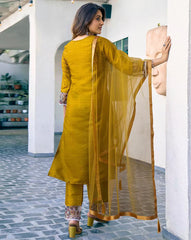 NYRIKA Women’s Embroidered Straight Kurta Set | Art Silk Ethnic Suit with Pants & Dupatta | Indian Pakistani Dress for Women Malaysia Online