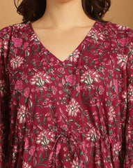 Secret Wish Women’s Floral Cotton Kaftan Dress | Full Length V-Neck Lounge Wear | Comfortable Summer Kaftan