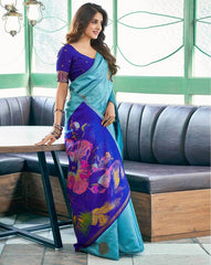 MORLY Women Kanjivaram Silk Saree with Contrast Border | Traditional Indian Saree | Wedding & Party Wear | Premium Silk Saree Malaysia Online