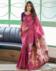 MORLY Women Kanjivaram Silk Saree with Contrast Border | Traditional Indian Saree | Wedding & Party Wear | Premium Silk Saree Malaysia Online
