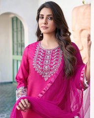 NYRIKA Women’s Embroidered Straight Kurta Set | Art Silk Ethnic Suit with Pants & Dupatta | Indian Pakistani Dress for Women Malaysia Online