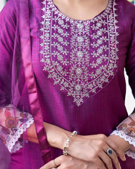 NYRIKA Women’s Embroidered Straight Kurta Set | Art Silk Ethnic Suit with Pants & Dupatta | Indian Pakistani Dress for Women Malaysia Online