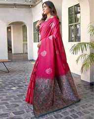 SATRANI Floral Silk Blend Saree with Contrast Pallu | Designer Indian Saree for Wedding, Party & Festival Wear | Saree with Blouse Piece | Buy Sarees Online Malaysia