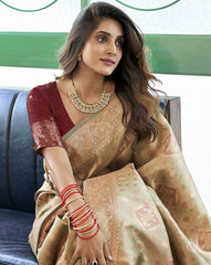 SATRANI Floral Woven Silk Blend Saree with Contrast Blouse Piece | Banarasi Style Indian Saree for Wedding & Party Wear | Silk Saree Online Malaysia