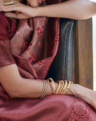 SATRANI Women’s Floral Silk Blend Saree with Contrast Border | Wedding Saree | Party Wear Saree | Traditional Indian Saree Online Malaysia