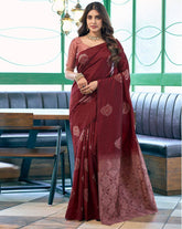 ASATRANI Women’s Printed Silk Blend Saree with Blouse Piece | Designer Indian Saree for Wedding, Party & Festival Wear | Bollywood Style Saree Malaysia