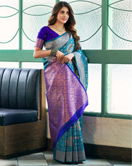 SATRANI Women Zari Woven Silk Blend Saree | Designer Banarasi Style Wedding & Party Wear Saree with Blouse Piece | Traditional Indian Saree Malaysia