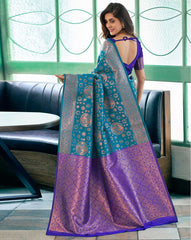 SATRANI Women Zari Woven Silk Blend Saree | Designer Banarasi Style Wedding & Party Wear Saree with Blouse Piece | Traditional Indian Saree Malaysia