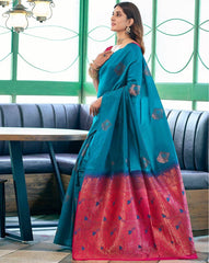 SATRANI Floral Woven Silk Blend Saree with Contrast Pallu | Designer Indian Saree for Wedding, Party & Festival Wear Malaysia