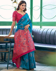 SATRANI Floral Woven Silk Blend Saree with Contrast Pallu | Designer Indian Saree for Wedding, Party & Festival Wear Malaysia