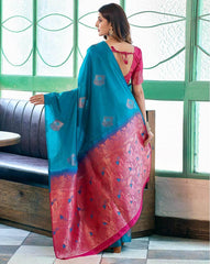 SATRANI Floral Woven Silk Blend Saree with Contrast Pallu | Designer Indian Saree for Wedding, Party & Festival Wear Malaysia