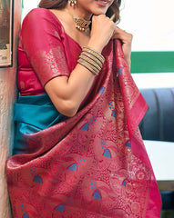 SATRANI Floral Woven Silk Blend Saree with Contrast Pallu | Designer Indian Saree for Wedding, Party & Festival Wear Malaysia