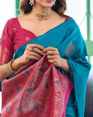 SATRANI Floral Woven Silk Blend Saree with Contrast Pallu | Designer Indian Saree for Wedding, Party & Festival Wear Malaysia