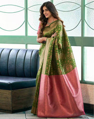 SATRANI Geometric Woven Silk Blend Saree with Contrast Pallu | Party Wear Saree | Wedding Saree | Traditional Saree for Women in Malaysia