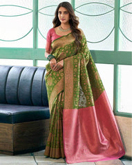 SATRANI Geometric Woven Silk Blend Saree with Contrast Pallu | Party Wear Saree | Wedding Saree | Traditional Saree for Women in Malaysia