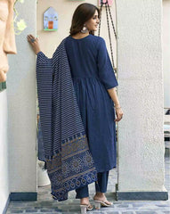 SKYLEE Women’s Embroidered Straight Kurta Set with Pants & Dupatta | Cotton Blend Ethnic Suit | Modest Fashion Kurti Set Malaysia