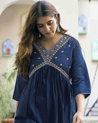 SKYLEE Women’s Embroidered Straight Kurta Set with Pants & Dupatta | Cotton Blend Ethnic Suit | Modest Fashion Kurti Set Malaysia