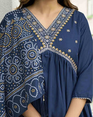 SKYLEE Women’s Embroidered Straight Kurta Set with Pants & Dupatta | Cotton Blend Ethnic Suit | Modest Fashion Kurti Set Malaysia