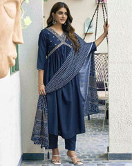 SKYLEE Women’s Embroidered Straight Kurta Set with Pants & Dupatta | Cotton Blend Ethnic Suit | Modest Fashion Kurti Set Malaysia