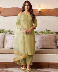 SKYLEE Women Embellished Cotton Blend Straight Kurta Suit Set with Dupatta | Ethnic Wear for Party, Wedding & Festive | Indian Pakistani Salwar Suit Dress Malaysia