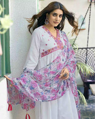 SKYLEE Women Embroidered Straight Kurta Set with Pant & Dupatta | Indian Ethnic Wear | Cotton Blend Kurti Suit for Women Malaysia Online Shopping