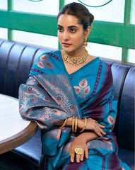 SATRANI Floral Silk Blend Saree with Woven Motifs | Designer Indian Saree Online Malaysia | Wedding & Party Wear Saree Collection