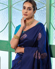 SATRANI Women Printed Silk Blend Saree with Contrast Border | Latest Indian Saree Online Shopping | Casual & Party Wear Designer Saree with Blouse Piece