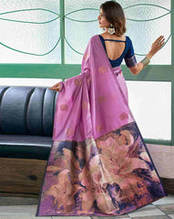 MORLY Women Kanjivaram Silk Saree with Contrast Border | Traditional Indian Saree | Wedding & Party Wear | Premium Silk Saree Malaysia Online