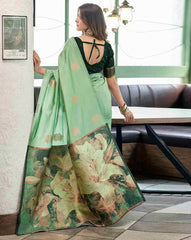 MORLY Women Kanjivaram Silk Saree with Contrast Border | Traditional Indian Saree | Wedding & Party Wear | Premium Silk Saree Malaysia Online