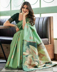 MORLY Women Kanjivaram Silk Saree with Contrast Border | Traditional Indian Saree | Wedding & Party Wear | Premium Silk Saree Malaysia Online