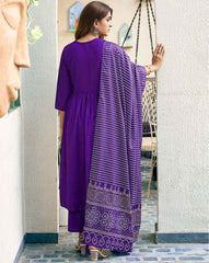 SKYLEE Women’s Embroidered Straight Kurta Set with Pants & Dupatta | Cotton Blend Ethnic Suit | Modest Fashion Kurti Set Malaysia