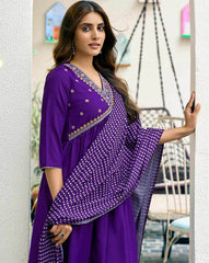 SKYLEE Women’s Embroidered Straight Kurta Set with Pants & Dupatta | Cotton Blend Ethnic Suit | Modest Fashion Kurti Set Malaysia