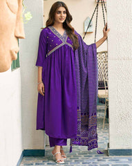 SKYLEE Women’s Embroidered Straight Kurta Set with Pants & Dupatta | Cotton Blend Ethnic Suit | Modest Fashion Kurti Set Malaysia