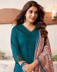 SKYLEE Women Floral Print Straight Kurta Suit Set with Dupatta | Cotton Blend Kurti Pant Set | Indian Ethnic Wear for Women Malaysia