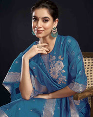 SKYLEE Women’s Floral Woven Silk Blend Straight Kurta Suit Set with Dupatta & Pants | Stylish Ethnic Wear for Women Malaysia | Party & Festive Kurti Set