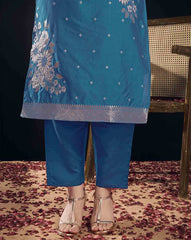 SKYLEE Women’s Floral Woven Silk Blend Straight Kurta Suit Set with Dupatta & Pants | Stylish Ethnic Wear for Women Malaysia | Party & Festive Kurti Set