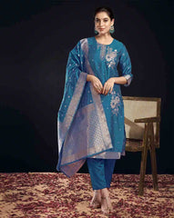 SKYLEE Women’s Floral Woven Silk Blend Straight Kurta Suit Set with Dupatta & Pants | Stylish Ethnic Wear for Women Malaysia | Party & Festive Kurti Set