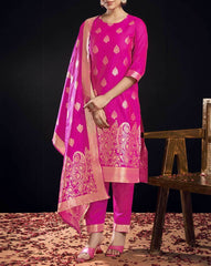 SKYLEE Women’s Silk Blend Woven Straight Kurta Suit Set with Dupatta | Indian Ethnic Wear Kurti Pant Set | Party Wear Kurta Set for Women Malaysia