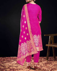 SKYLEE Women’s Silk Blend Woven Straight Kurta Suit Set with Dupatta | Indian Ethnic Wear Kurti Pant Set | Party Wear Kurta Set for Women Malaysia