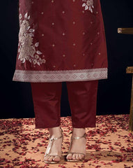 SKYLEE Women’s Floral Woven Silk Blend Straight Kurta Suit Set with Dupatta & Pants | Stylish Ethnic Wear for Women Malaysia | Party & Festive Kurti Set